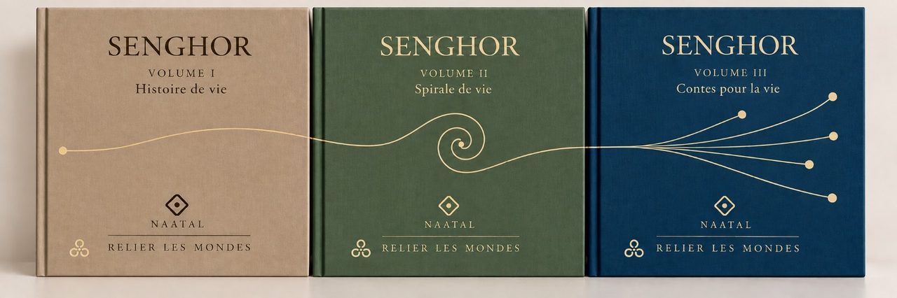 Les trois volumes de la trilogie Léopold Sédar Senghor — maquette de l’édition de référence